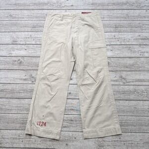 G1 Basic Goods Pants Women's 8 Beige Wide Leg Cargo Cotton Utility Anthropologie